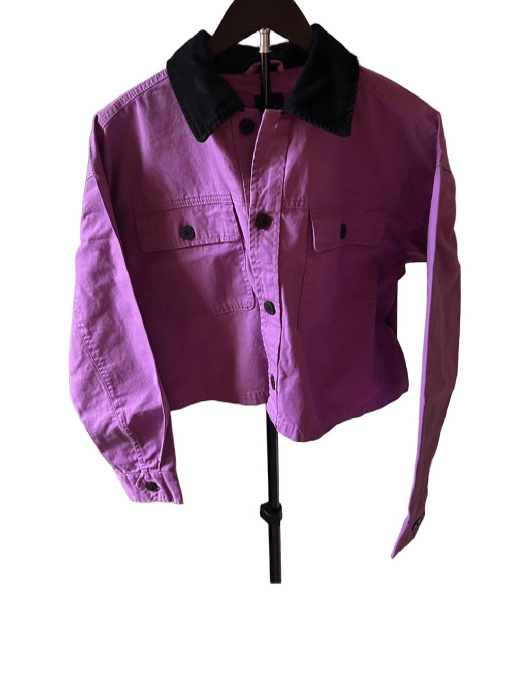NWT wild fable Purple Cropped Jean Jacket with Black Corduroy Collar size S